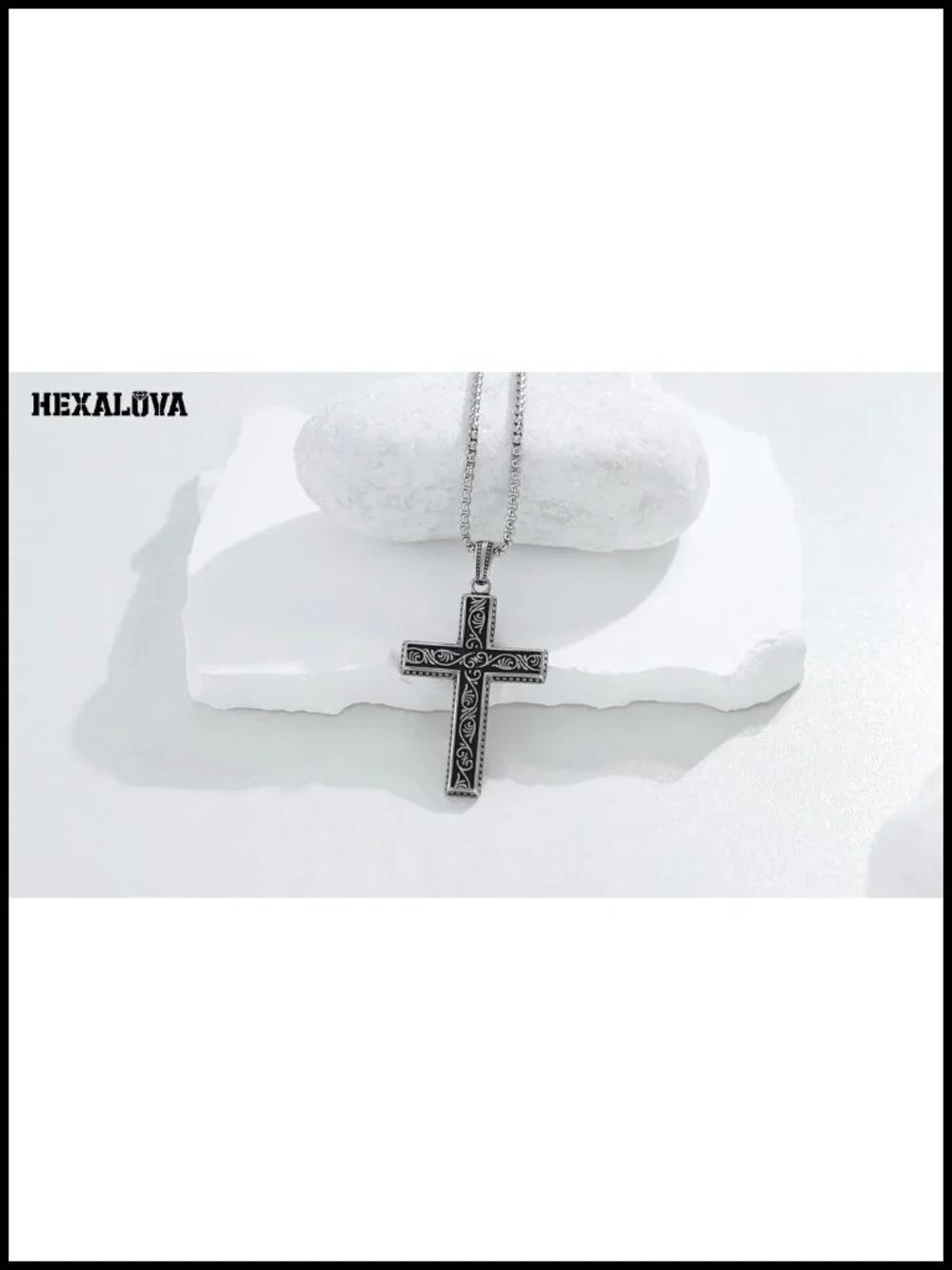 Gothic Cross Necklace 316L Stainless Steel Victorian Filigree Pendant 22 Chain